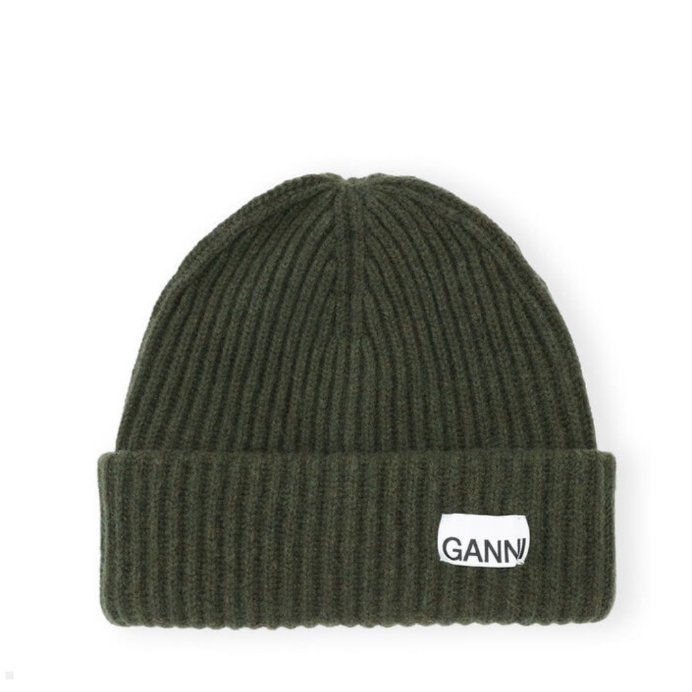GANNI oversized ribbed wool rib knit beanie